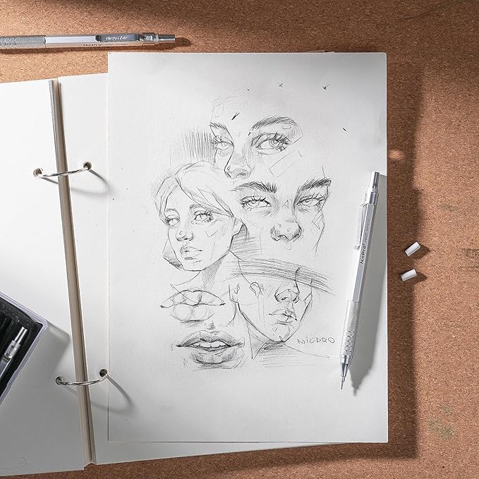 Nicpro 0.9 mm Metal Mechanical Pencil Set with Case, with 3PCS MP1000 0.9mm Drafting Pencil, 8 Tubes HB Lead Refills, 3PCS Eraser, Erasers Refills for Artist Writing, Drawing, Sketching, Silver