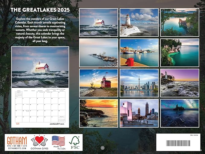 The Great Lakes Calendar 2025 Michigan Monthly Wall Calender 12 Month | American Made In The USA