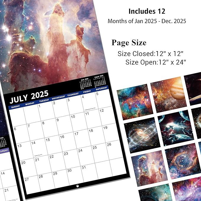 2025 Wall Calendar - 2025 Calendar, 12 Monthly Wall Calendar 2025, January 2025 - December 2025, 12" x 24" (Open), Unruled Blocks(1.2" x 1.7") Calendar 2025 with Thick Glossy Paper