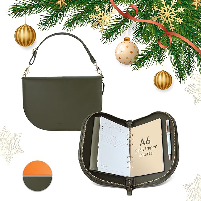 The Luna Premium Leather Journal Cover with 48 Sheets of Refill Paper & A Metal Ballpoint Pen - Compatible with A6 6-Ring Binder - Gift for Women - Journal Gift Set for Birthday