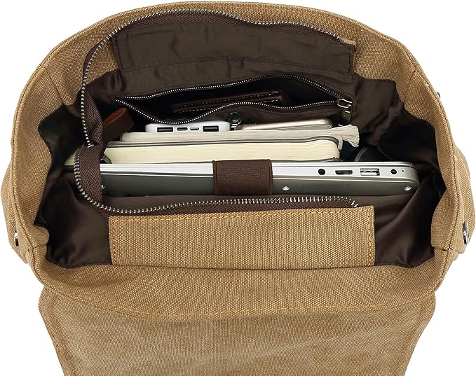 HuaChen Vintage Canvas Backpack, Mens Travel Rucksack for Laptop Hiking Bag (M83_Green)