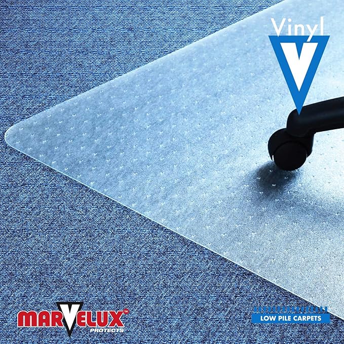 Marvelux Office Chair Mat for Low Pile Carpets 36" x 48” Clear Vinyl Protector Mat for Under Desks, Rectangular PVC Carpeted Floor Mat for Gaming Chairs and Computer Desks, Shipped Flat