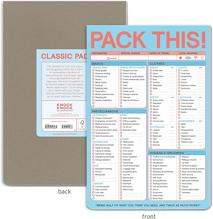 Knock Knock Pack This Pad (Pastel Version) - Packing List Pad & Travel Accessories, 6 x 9-inches