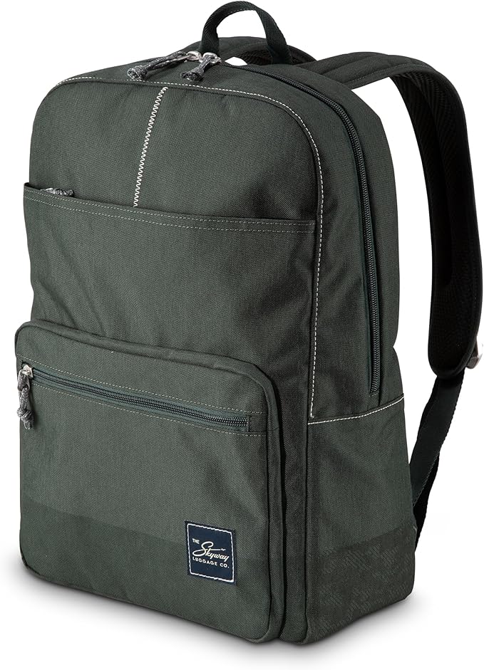 Skyway Luggage Rainier Simple Backpack, Eco-Friendly Made of 100% rPET Travel Laptop Bag for Women & Men, Flight Approved Carry On Bag, 16L, Olympic Green