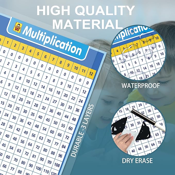 UNCLE WU Multiplication Chart Dry Erase Poster for Kids - Educational Times Table Math Chart for Elementary School(18" x 24",Laminated)