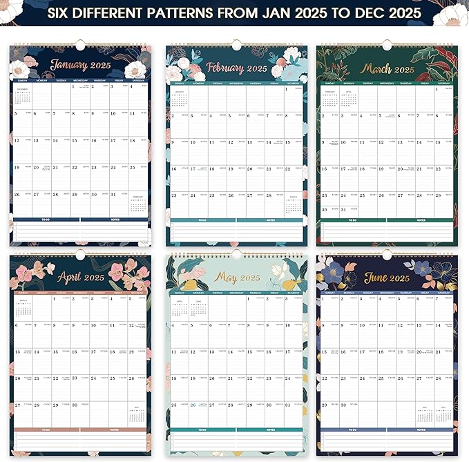 2025 Calendar - 2025 Wall Calendar, January 2025 - December 2025, 17'' x 12'', 12 Monthly Wall Calendar 2025 with Julian Dates - Engraved Floral