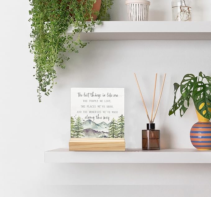 Mtrgdn Mountain Decor,Inspirational Office Desk Decor, Rustic Mountain Positive Desk Decor Wooden Plaque Sign for Home Bedroom , Mountain Home Decor Gifts for Women Relatives Coworker,The Best Thing in Life