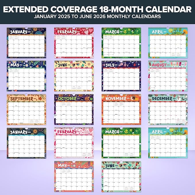 Decorably 18 Months Landscape 2025 Wall Calendar 2025 Jan 2025-June 2026, 11.5x8in 2025 Calendar Wall, Calendar 2025 Wall Calendar 2025-2026 Calendar, Small Calendar 2025 Small Wall Calendar