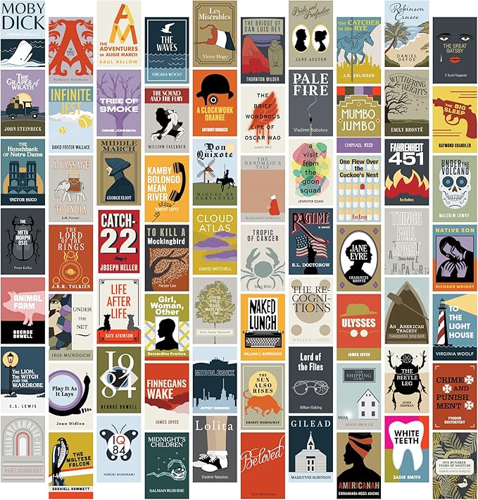 Pop Chart | Notable Novels Wall Collage Kit | 70 Pcs 4" x 6" Art Prints | Colorful Academic Decor for Home, Dorm, or Classroom | 100% Made in the USA