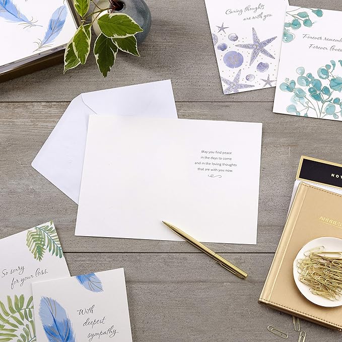 Hallmark Sympathy Cards Assortment, Watercolor Nature (12 Assorted Thinking of You Cards with Envelopes)