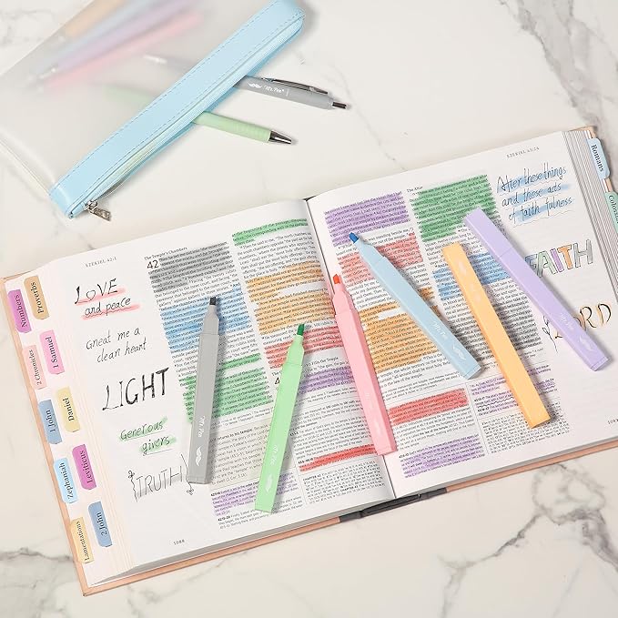 Mr. Pen- Aesthetic Highlighters and Pens No Bleed, 12 Pack, Assorted Colors Bible Highlighters No Bleed, Black Ink Bible Pens, No Bleed Highlighters for Bibles, Bible Pens No Bleed Through
