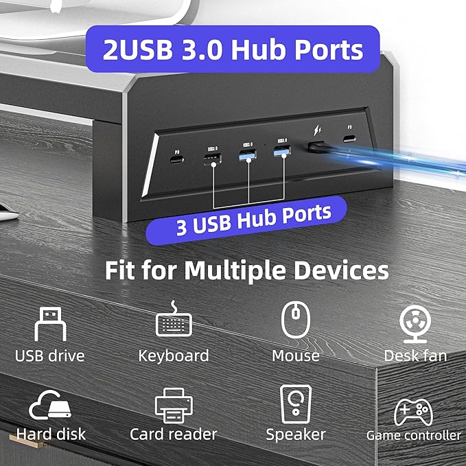 Computer monitor stand Laptop Desk Shelf & Monitor Riser ，21.6 inches,22W charging , 2 USB 3.0 , and 1 USB 2.0， Monitors/PC/Laptop/Computer Space Saver Organizer ，Heavy Duty Gift Gaming Studio Office (USB Hub Fast Charging Version, 550mm)