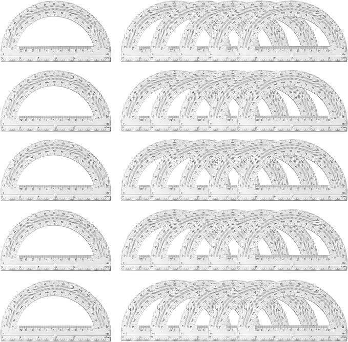 30PCS Clear Plastic Student Math Protractor 6-Inch Long 180 Degree for Angle Measurement