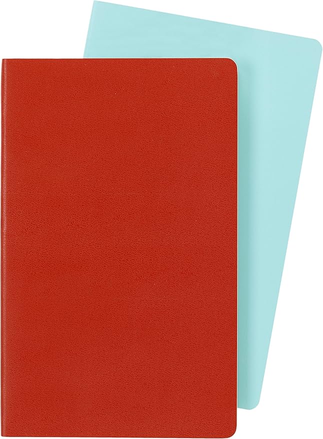 Moleskine Volant Journal, Soft Cover, Large (5" x 8.25") Plain/Blank, Coral Orange/Aqua Blue, 96 Pages (Set of 2)