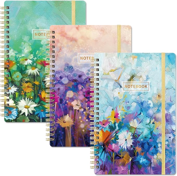 Spiral Notebook - 3 Pack A5 Ruled Journal Notebook, 8.3'' × 6'', 3 × 160 Pages, Journal for Women, College Ruled Notebook, Spiral Notebook with Back Pocket, Great Notebooks for School, Home & Office