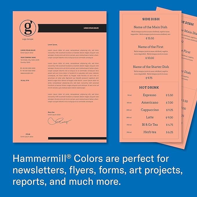 Hammermill Colored Paper, 24 lb Salmon Printer Paper, 8.5 x 11-1 Ream (500 Sheets) - Made in the USA, Pastel Paper, 103120R