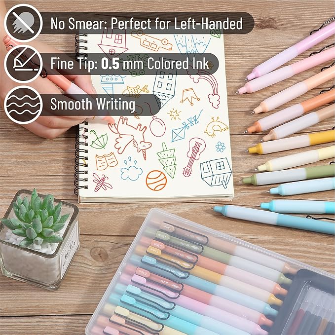 Mr. Pen- Retractable Gel Pens, 12 Pack, Colorful Ink Gel Pens with Case and 12 Refills, Gel Pens Fine Point 0.5mm, Retractable Pens, Cute Pens, Aesthetic Pens for Journaling Fine Tip Pens