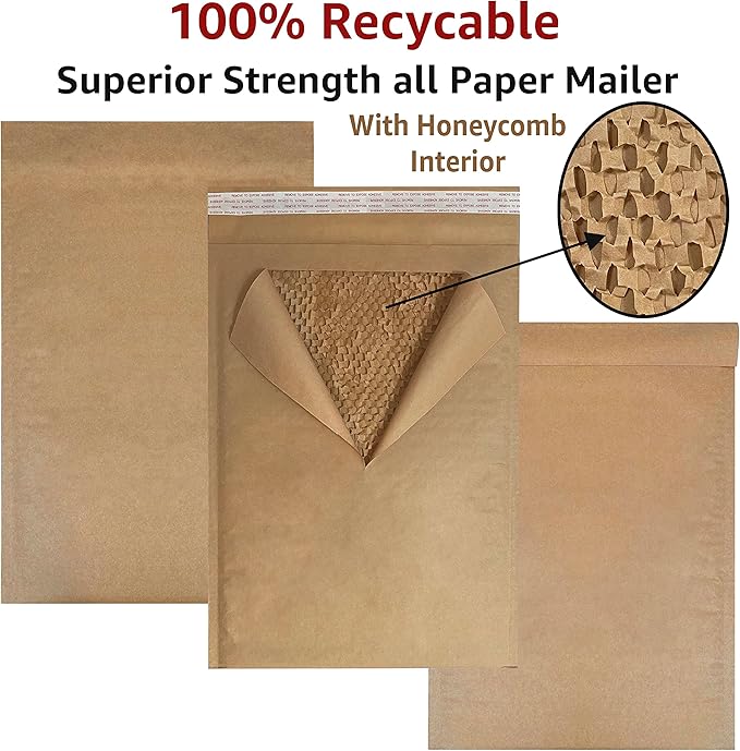 Honeycomb paper padded envelope sealable mailers (100, #5-10.5" x 15")