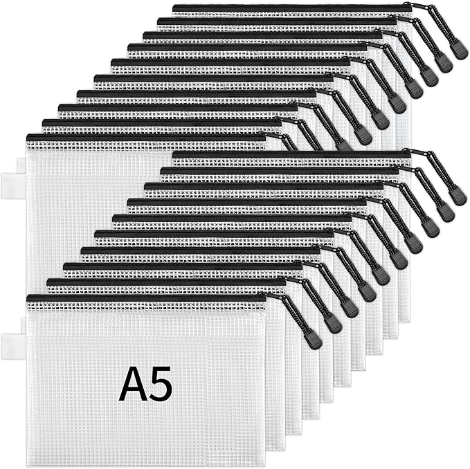 JARLINK 20 Pack Zipper Mesh Document Pouch, 6x9 Inch/A5, Plastic Water-Resistant File Bags, for School Office Supplies, Cosmetics Travel Storage, Assorted Color