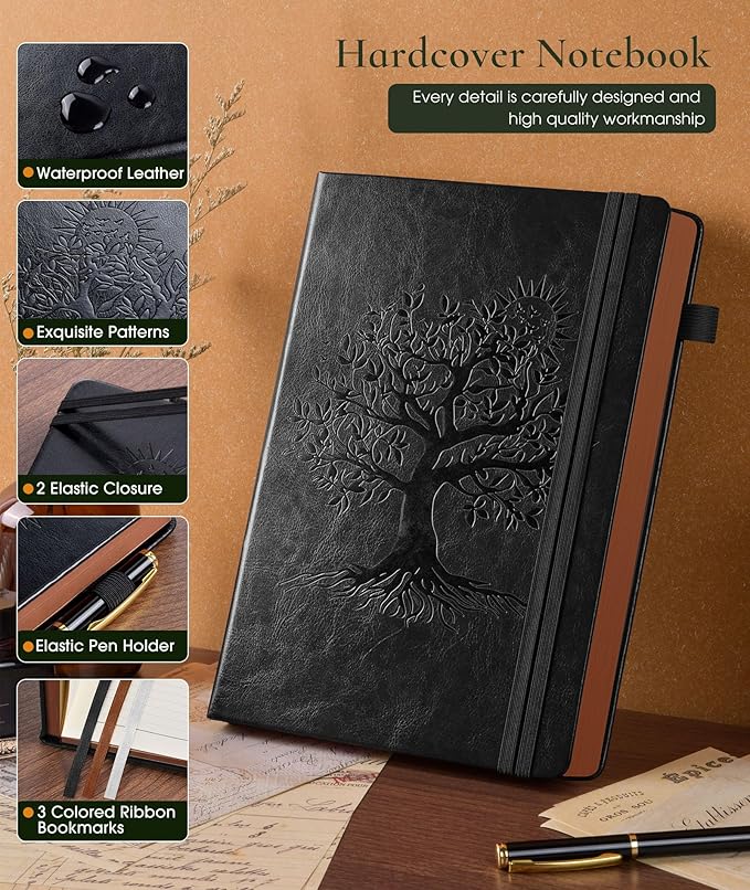 Vintage Leather Journal with 300 Numbered Pages,B5 Lined Journal for Men Women,Daily Journals for Writing,College Ruled Notebook for Work,School,Note taking,Travel Diary,Large (7" x 10")