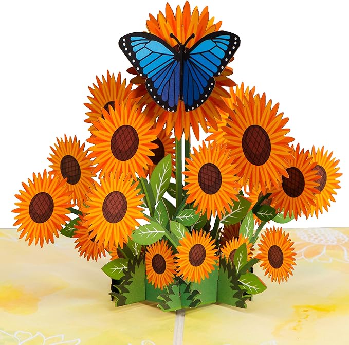 Paper Love 3D Sunflowers Pop Up Card, For Fall, Birthday, Thanksgiving, Thinking of You, Sympathy, All Occasion - 5" x 7" Cover - Includes Envelope and Removable Note Tag