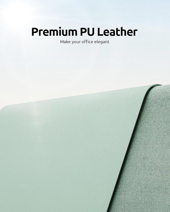 YSAGi Leather Desk Protector, Office Mat, Large Mouse Mat, Non-Slip PU Leather Blotter, Laptop Pad, Waterproof Writing Pad for Office and Home (Pale Green, 23.6" x 13.8")
