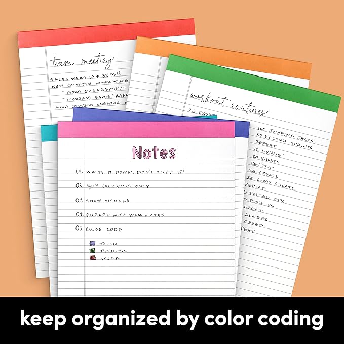 PAPERAGE Lined Legal Pads, (Rainbow), 12 Pack Note Pads, 50 Sheets Each, Wide/Legal Ruled, Note Pads, Paper, 8.5 inches x 11 inches