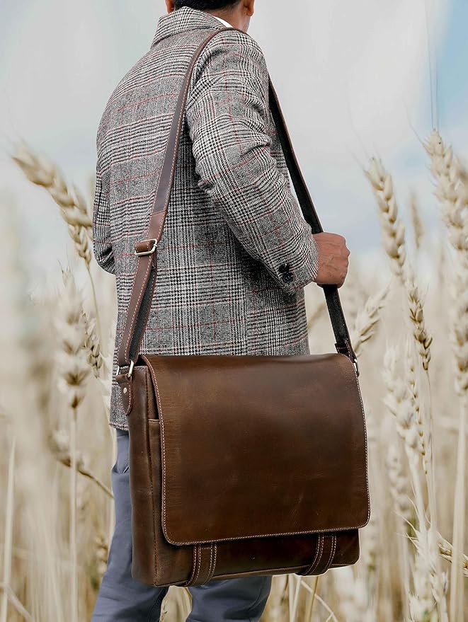 VC VINTAGE COUTURE Leather Messenger Bag for Men and Women - Laptop Briefcase Bag For College - Best Office Satchel Bag