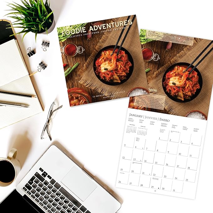 Graphique 2025 Foodie Adventures Wall Calendar | 12” x 12” | Thick Paper | Home & Office Organizer | Large Monthly Grid | 3 Languages & Marked Holidays | 4 Month Preview Page for 2026