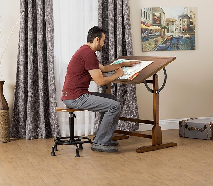 SD Studio Designs Vintage Rustic Oak Top Adjustable Drafting Craft Drawing Hobby Table Writing Studio Desk, 36''W x 24''D