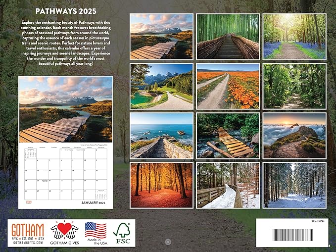 Pathway Nature Calendar 2025 Wall Calander Monthly 12 Month | American Made In The USA