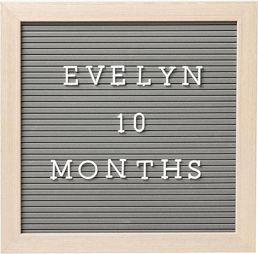 Pearhead Wooden Letterboard Set - Ideal Photo Sharing Prop for Baby Announcements, Milestone Keepsake, Custom Message Board and Shower Gift - Includes 188 Letters, Numbers, and Symbols - Gray