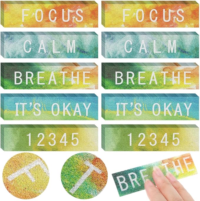 Crtiin 80 Pcs Anxiety Sensory Stickers with Inspirational Quotes Calm Textured Strips Relief Mental Health Stickers School Office Adhesive Sensory Tape Anti Stress Toys for Adults Teens (Dazzling)