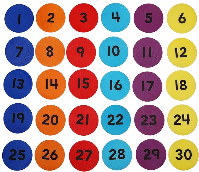 Carpet Markers 5" for Kids, Multicolor Spot Circle Markers for Classroom Teachers, Preschool and Kindergarten (30 Packs of Number)