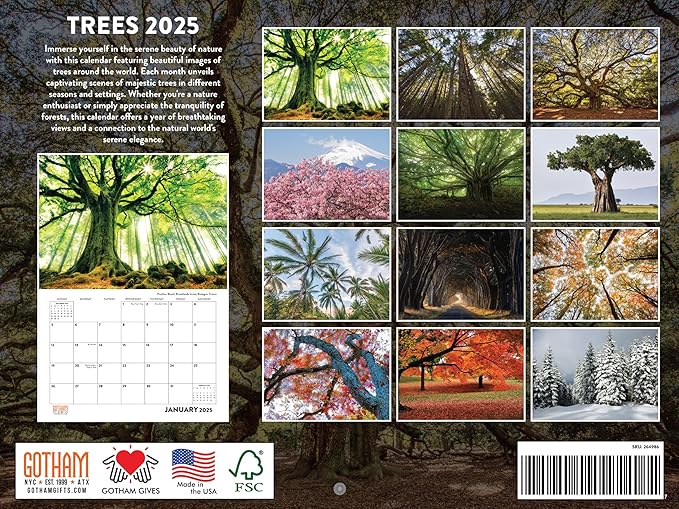 Tree Calendar 2025 Forest Nature Monthly Wall Calender 12 Month | American Made In The USA