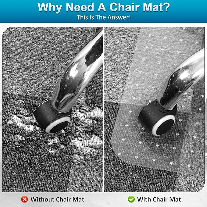Office Chair Mat for Carpets, Desk Chair Mat for Low Pile Carpeted Floors, Heavy Duty Transparent Office Floor Mat for Office Chair on Carpet, for Work, Home, Gaming (36" X 48" with Extended Lip)