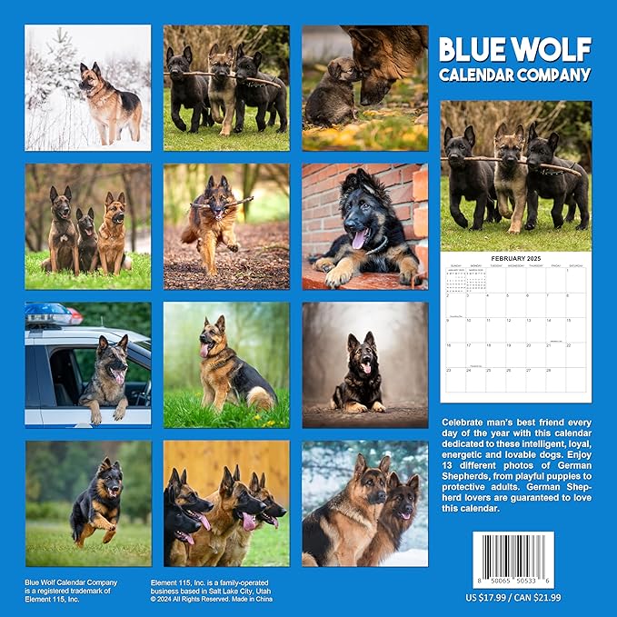 2025 German Shepherds Monthly Wall Calendar | 12" x 24" | Thick Sturdy Paper | Dog Calendar 2024-2025