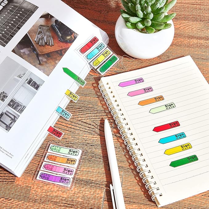 Tatuo 600 Pcs Sign Here Tabs Colored flag Stickers 8 Colors with Dispenser Arrow Flag Easy to Post for Notary Books Paper (Sign Here Style)