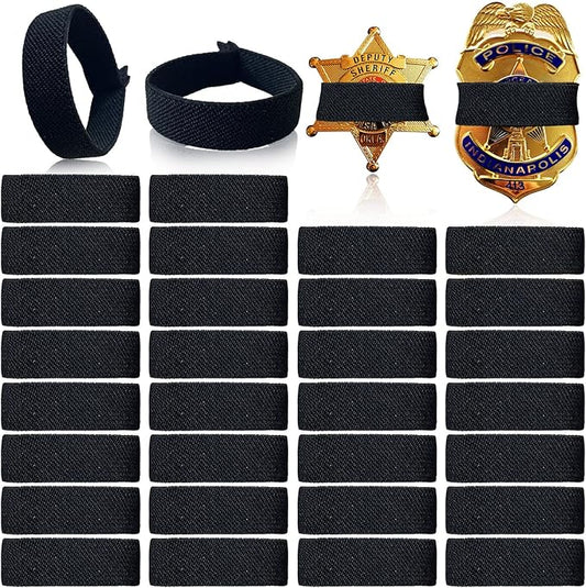 CREATRILL 30 Pack Black Police Mourning Band Stripe Police Officer Badge Shield Funeral Honor Guard Straps for Badge Size of 1.4" to 2.4"