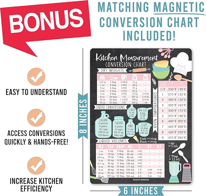 Doodle Magnetic Weekly Meal Planner Dry Erase Board for Refrigerator - Magnetic Meal Planner for Refrigerator Dry Erase, Weekly Dinner Menu Board for Kitchen Conversion Chart Magnet, Grocery List…