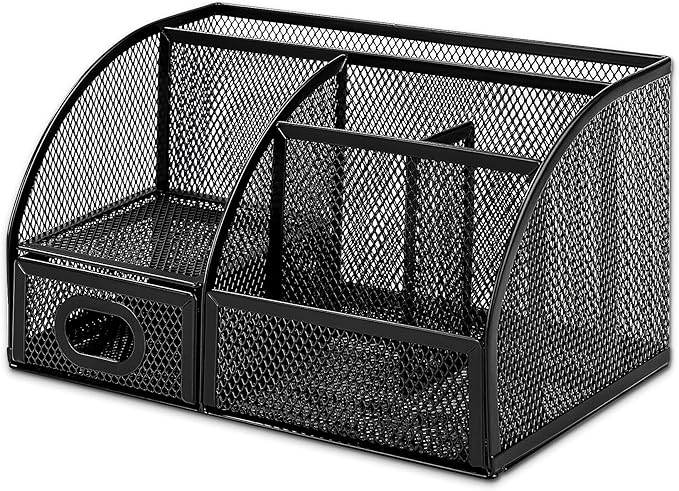 Amazon Basics Mesh Pen Holder and Organizer, Black, ‎9.1" x 5.9" x 5.5''