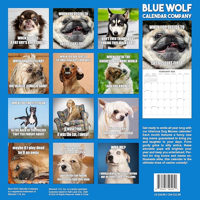 2025 Funny Dog Memes Monthly Wall Calendar | 12" x 24" | Thick Sturdy Paper | Dog Calendar 2024-2025