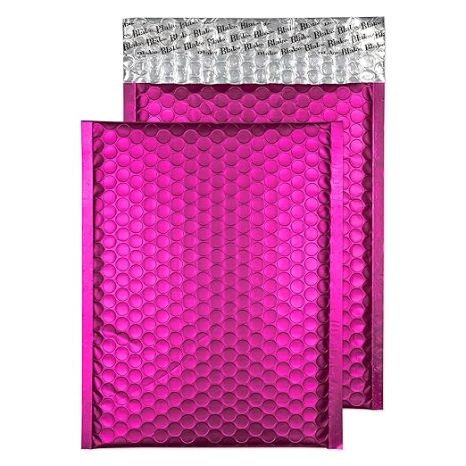 Blake Purely Packaging C5+ 250 x 180 mm Matt Metallic Padded Bubble Envelopes Peel and Seal (MTSP250/10) Shocking Pink - Pack of 10