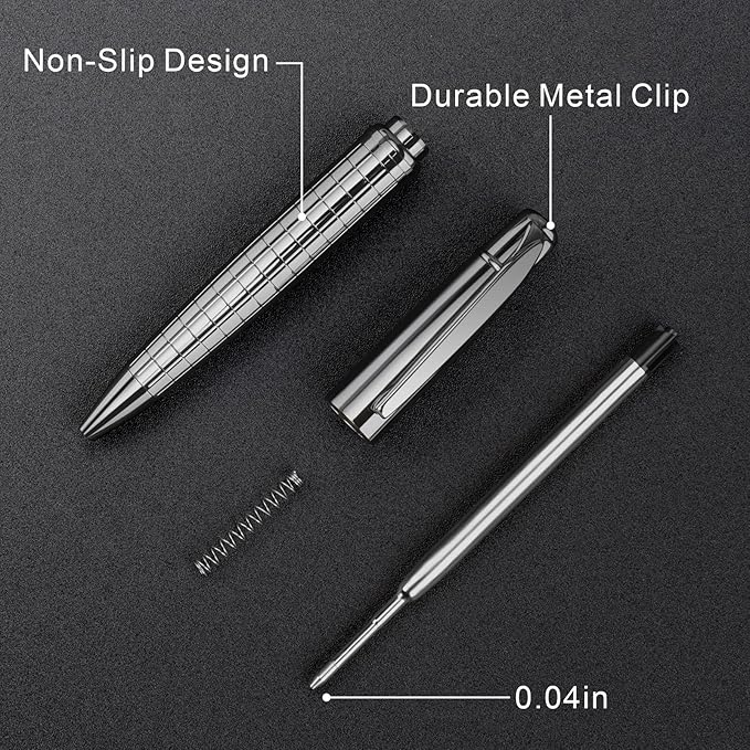 Cambond Ballpoint Pens Black Pens - Bulk Pens Metal Pen for Journaling Gift Business Men Police Flight Attendants 1.0 mm Medium Point Nice Pens, 3 Pens with 6 Refills (Sliver)