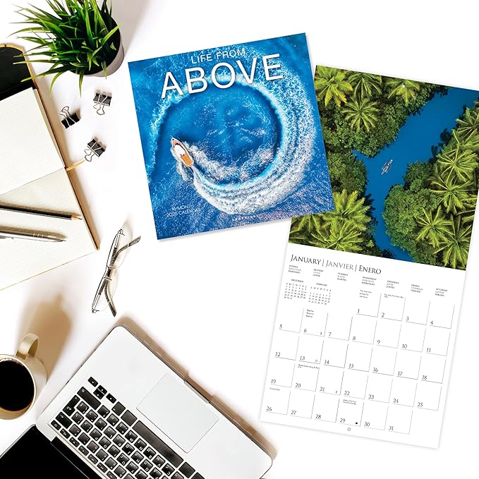 Graphique 2025 Life From Above Wall Calendar | 12” x 12” | Thick Paper | Home & Office Organizer | Large Monthly Grid | 3 Languages & Marked Holidays | 4 Month Preview Page for 2026