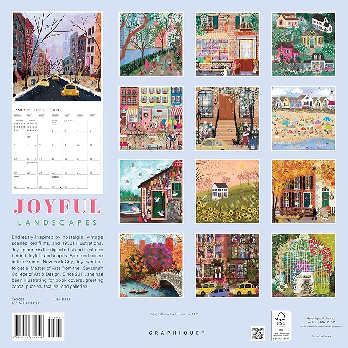 Graphique 2025 Joyful Landscapes Wall Calendar | 12” x 12” | Thick Paper | Home & Office Organizer | Large Monthly Grid | 3 Languages & Marked Holidays | 4 Month Preview Page for 2026