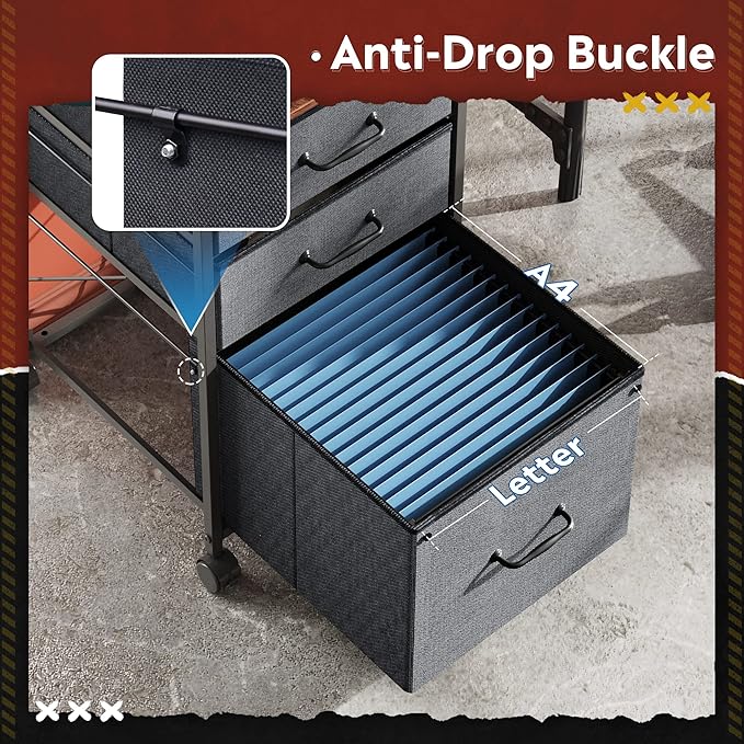 DEVAISE Mobile File Cabinet, Rolling Printer Stand with 3 Drawers, Fabric Vertical Filing Cabinet fits A4 or Letter Size for Home Office, Rustic Brown