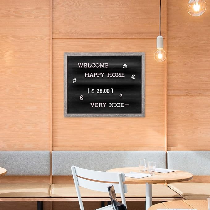 Plastic Letter Board with 376 Letters, Numbers & Symbols - 16 x 20 inch Changeable Message Board with Wooden Frame Wall Mount Hook, (Black Board & Grey Frame) by Veskaoty