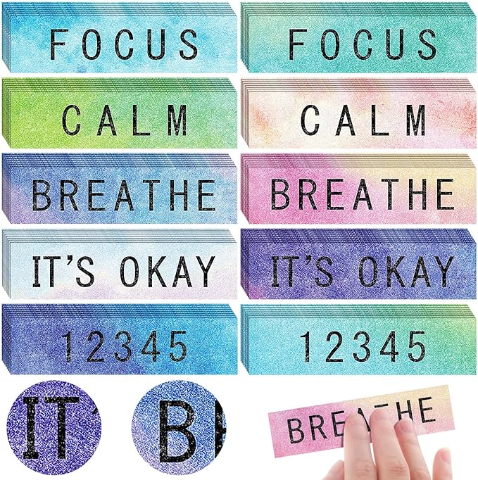 80 Pcs Anxiety Sensory Stickers with Inspirational Quotes Calm Textured Strips Relief Mental Health Stickers School Office Adhesive Sensory Tape Anti Stress Toys for Adults Teens (Bright)