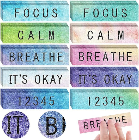 80 Pcs Anxiety Sensory Stickers with Inspirational Quotes Calm Textured Strips Relief Mental Health Stickers School Office Adhesive Sensory Tape Anti Stress Toys for Adults Teens (Bright)